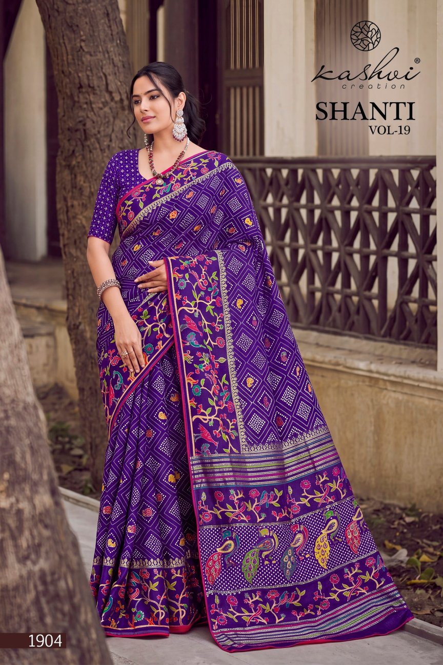 Shanti Vol 19 Kashvi Creation Moss Sarees Wholesale Rate