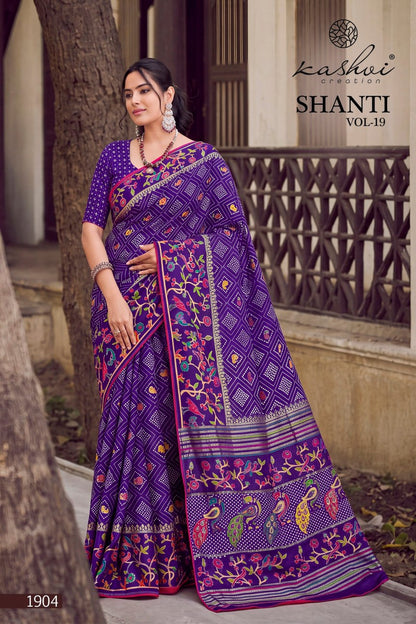 Shanti Vol 19 Kashvi Creation Moss Sarees Wholesale Rate