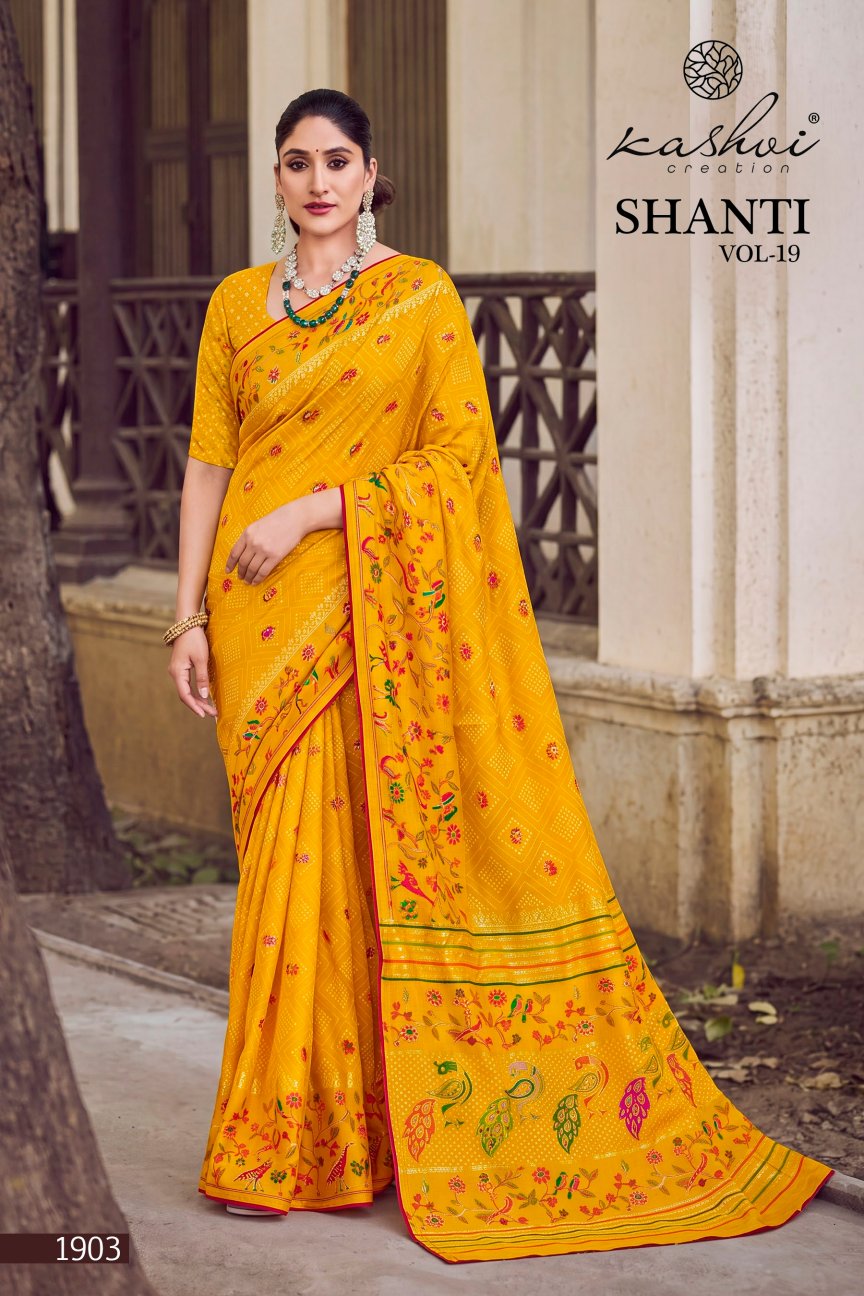 Shanti Vol 19 Kashvi Creation Moss Sarees Wholesale Rate