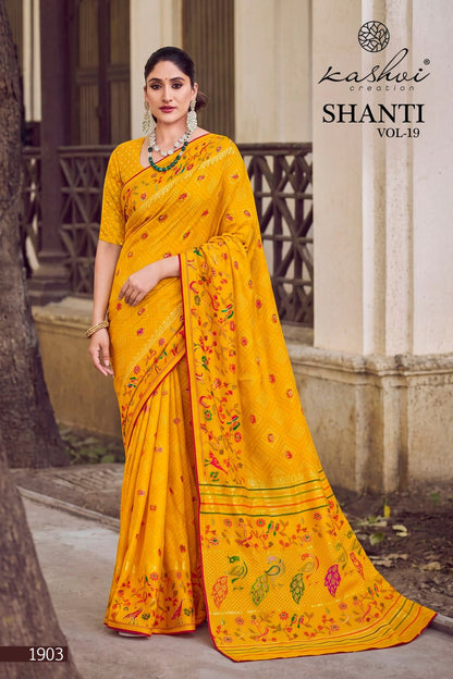 Shanti Vol 19 Kashvi Creation Moss Sarees Wholesale Rate