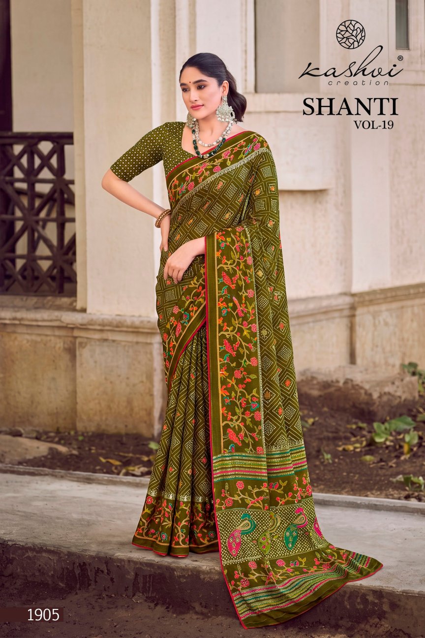 Shanti Vol 19 Kashvi Creation Moss Sarees Wholesale Rate
