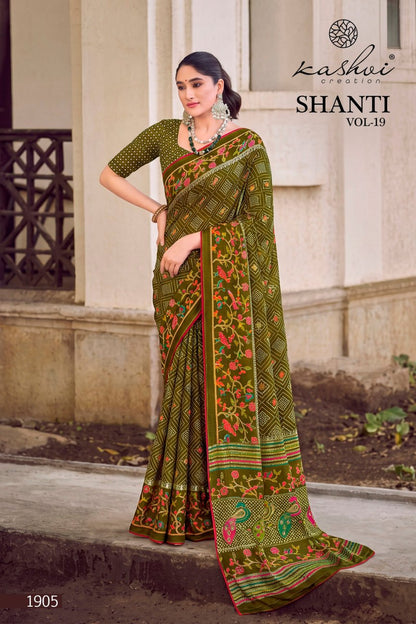 Shanti Vol 19 Kashvi Creation Moss Sarees Wholesale Rate