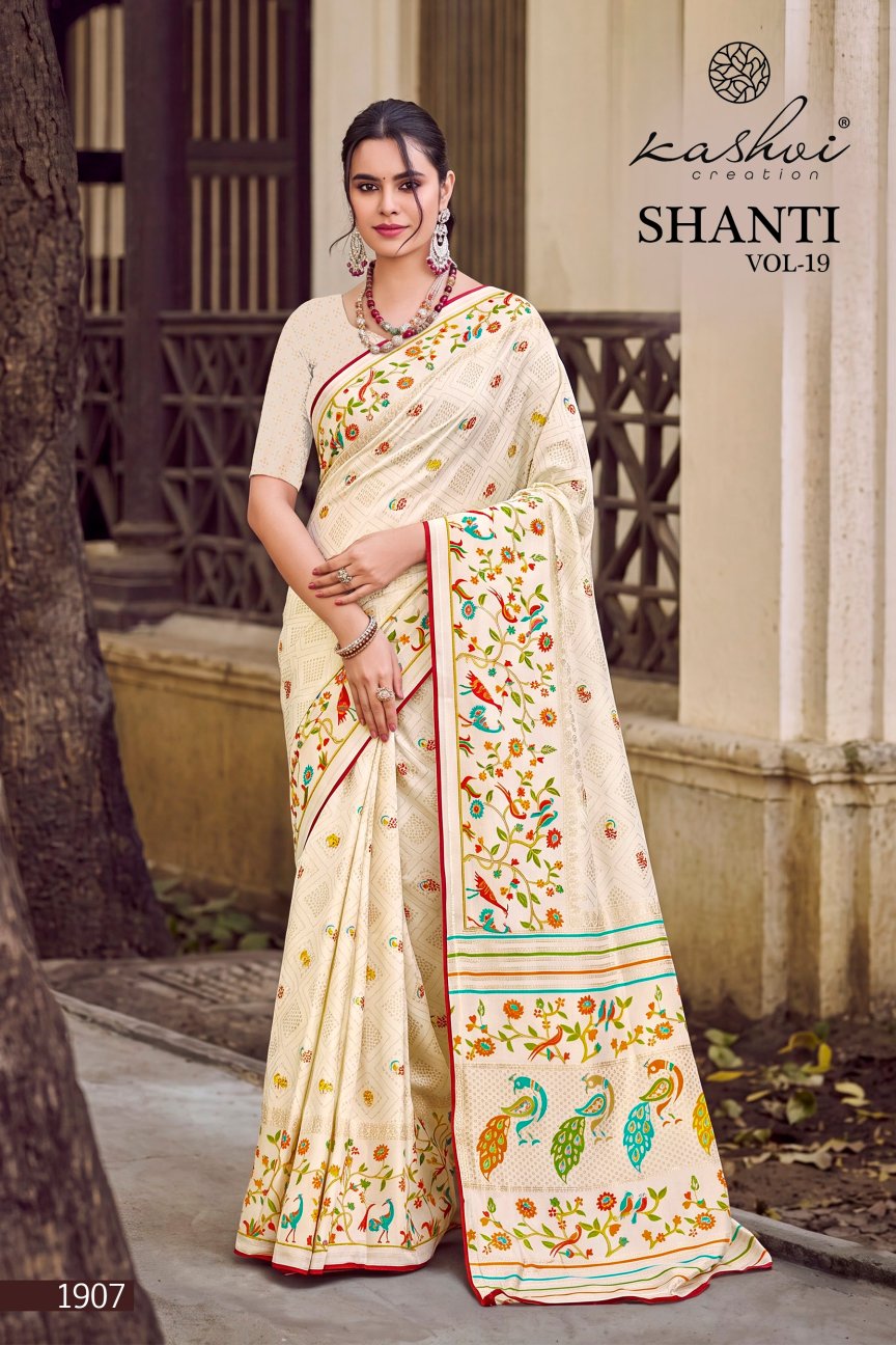 Shanti Vol 19 Kashvi Creation Moss Sarees Wholesale Rate