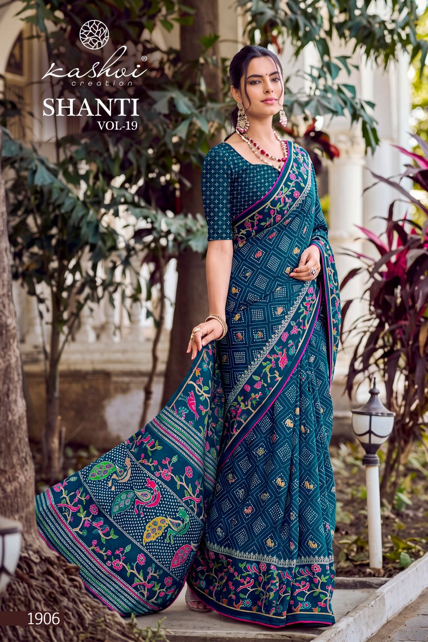 Shanti Vol 19 Kashvi Creation Moss Sarees Wholesale Rate