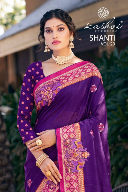 Shanti Vol 20 Kashvi Creation Moss Sarees Wholesaler Ahmedabad
