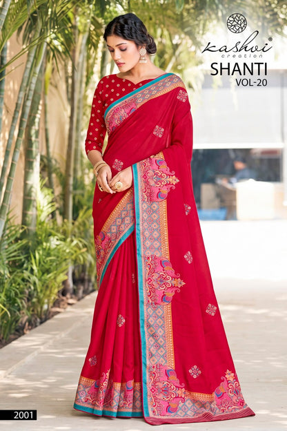 Shanti Vol 20 Kashvi Creation Moss Sarees Wholesaler Ahmedabad
