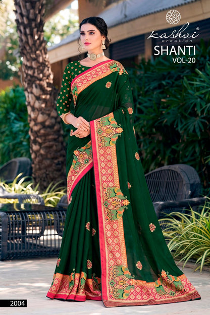 Shanti Vol 20 Kashvi Creation Moss Sarees Wholesaler Ahmedabad