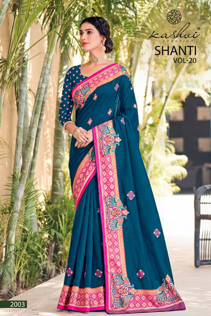 Shanti Vol 20 Kashvi Creation Moss Sarees Wholesaler Ahmedabad