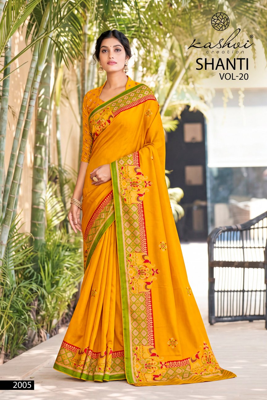 Shanti Vol 20 Kashvi Creation Moss Sarees Wholesaler Ahmedabad