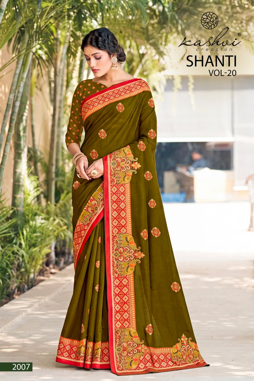 Shanti Vol 20 Kashvi Creation Moss Sarees Wholesaler Ahmedabad