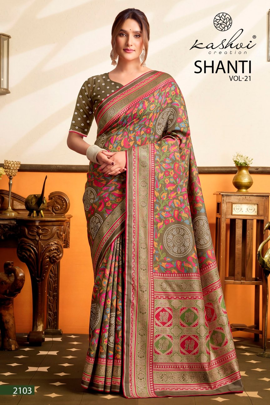 Shanti Vol 21 Kashvi Creation Moss Sarees Manufacturer Ahmedabad