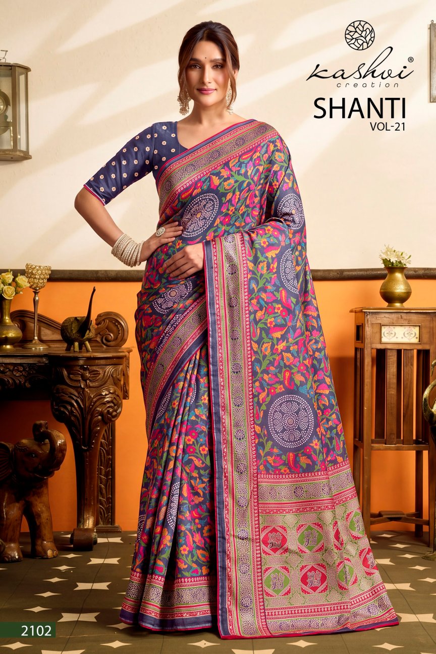 Shanti Vol 21 Kashvi Creation Moss Sarees Manufacturer Ahmedabad