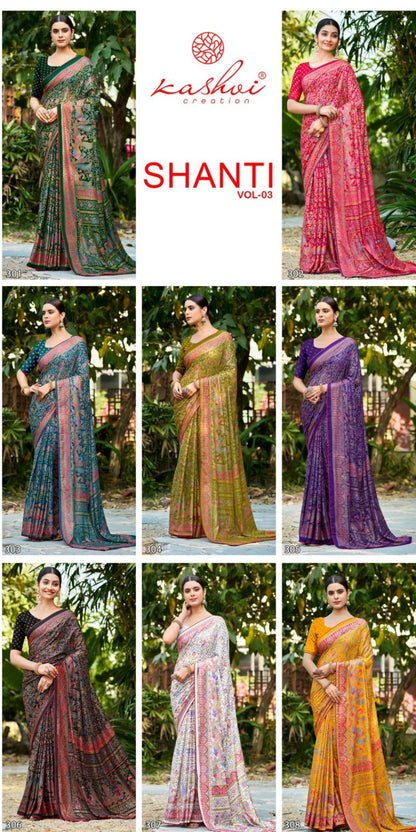 Shanti Vol 3 Kashvi Creation Moss Sarees Wholesaler Gujarat
