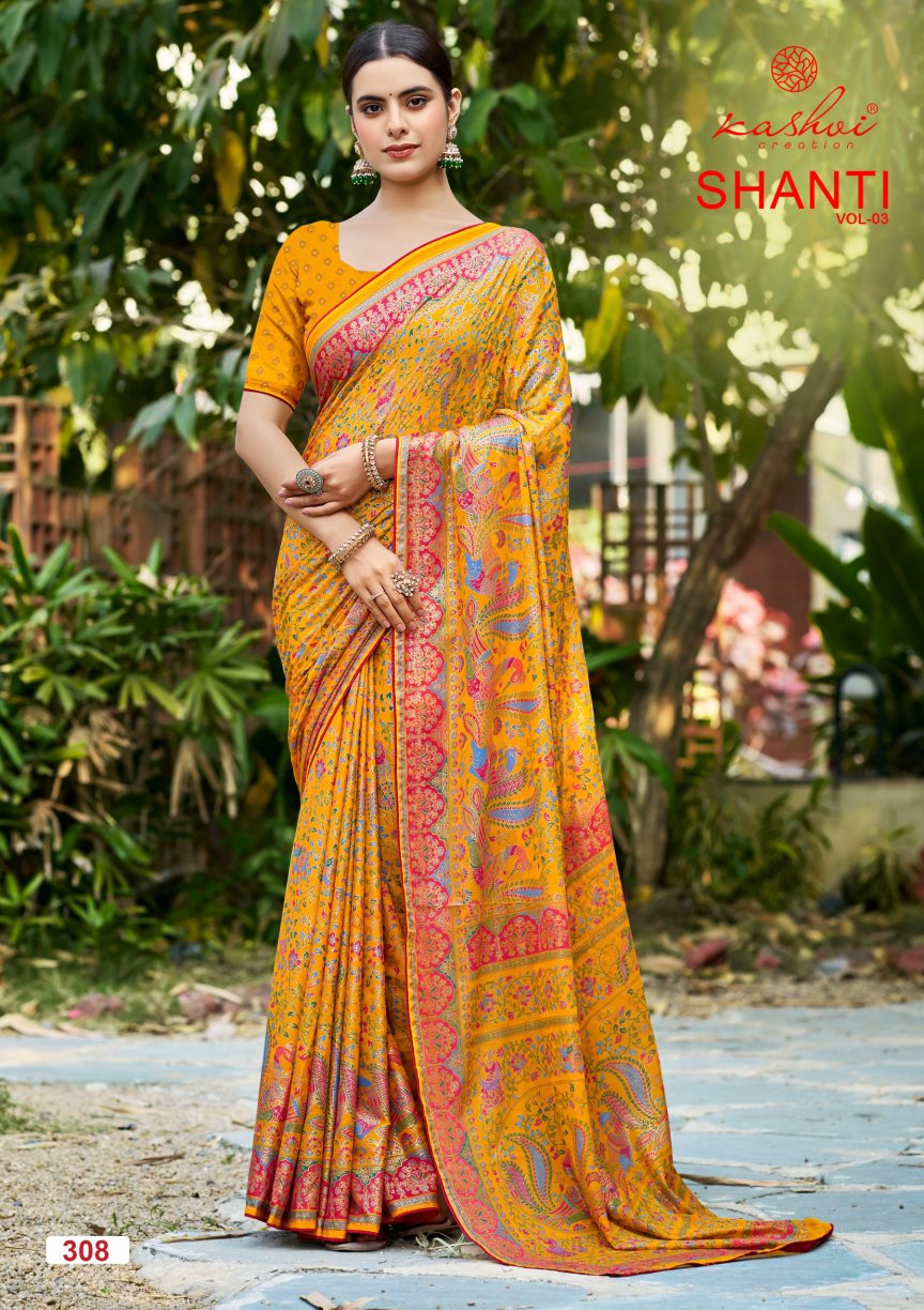Shanti Vol 3 Kashvi Creation Moss Sarees Wholesaler Gujarat