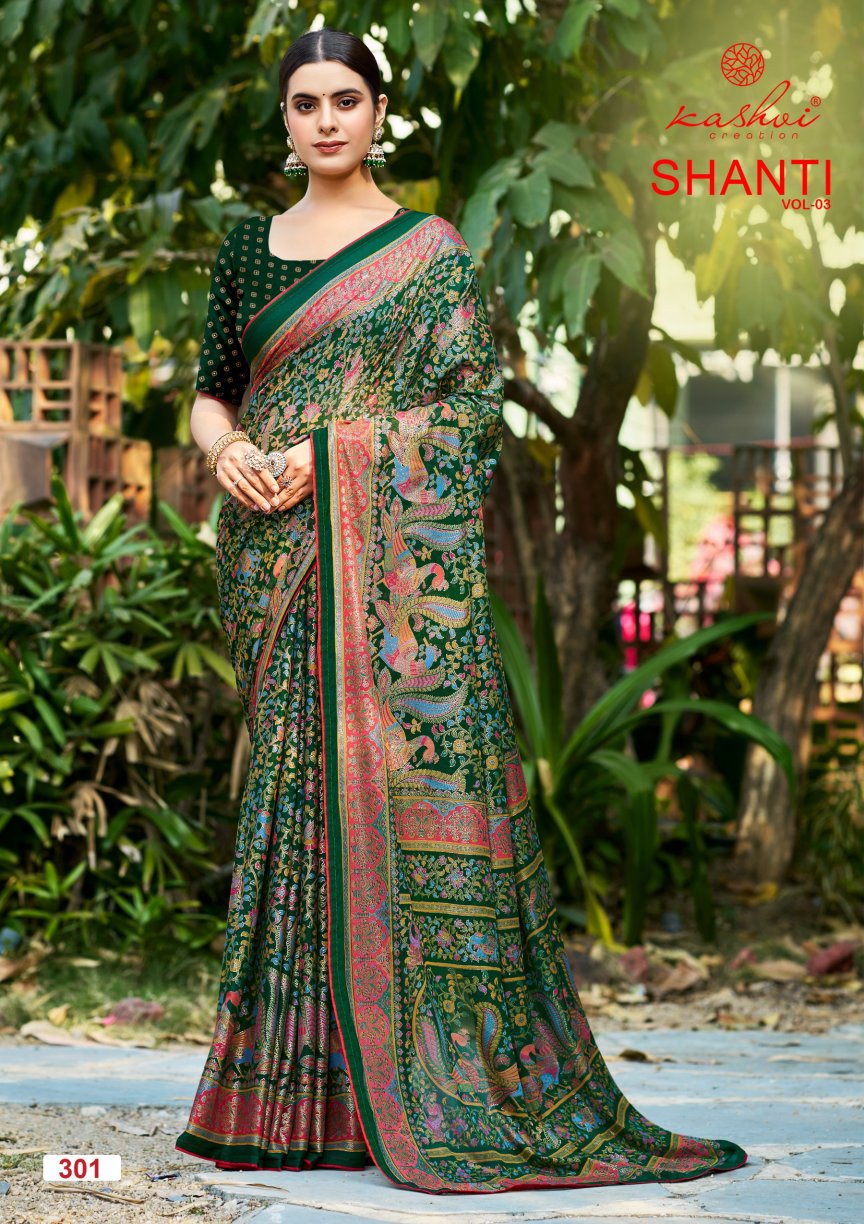 Shanti Vol 3 Kashvi Creation Moss Sarees Wholesaler Gujarat