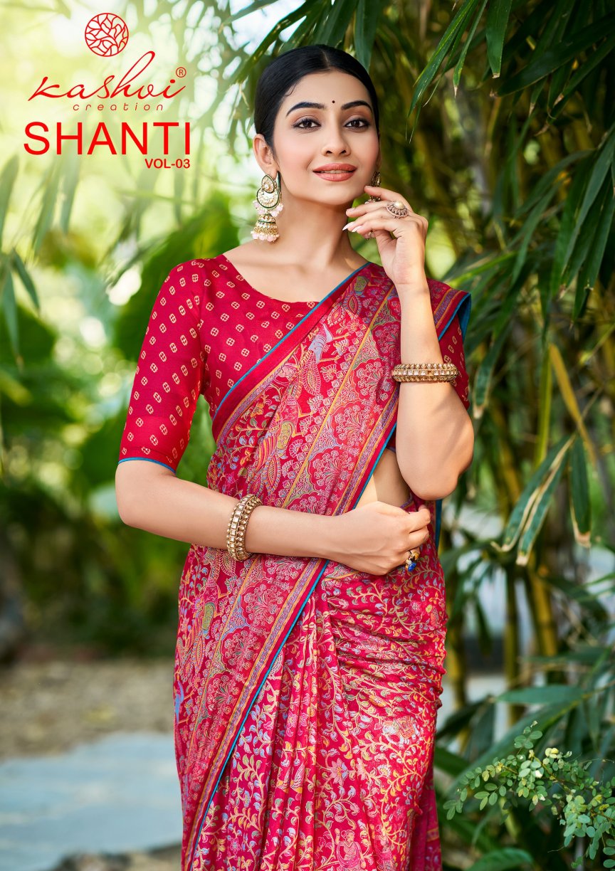 Shanti Vol 3 Kashvi Creation Moss Sarees Wholesaler Gujarat