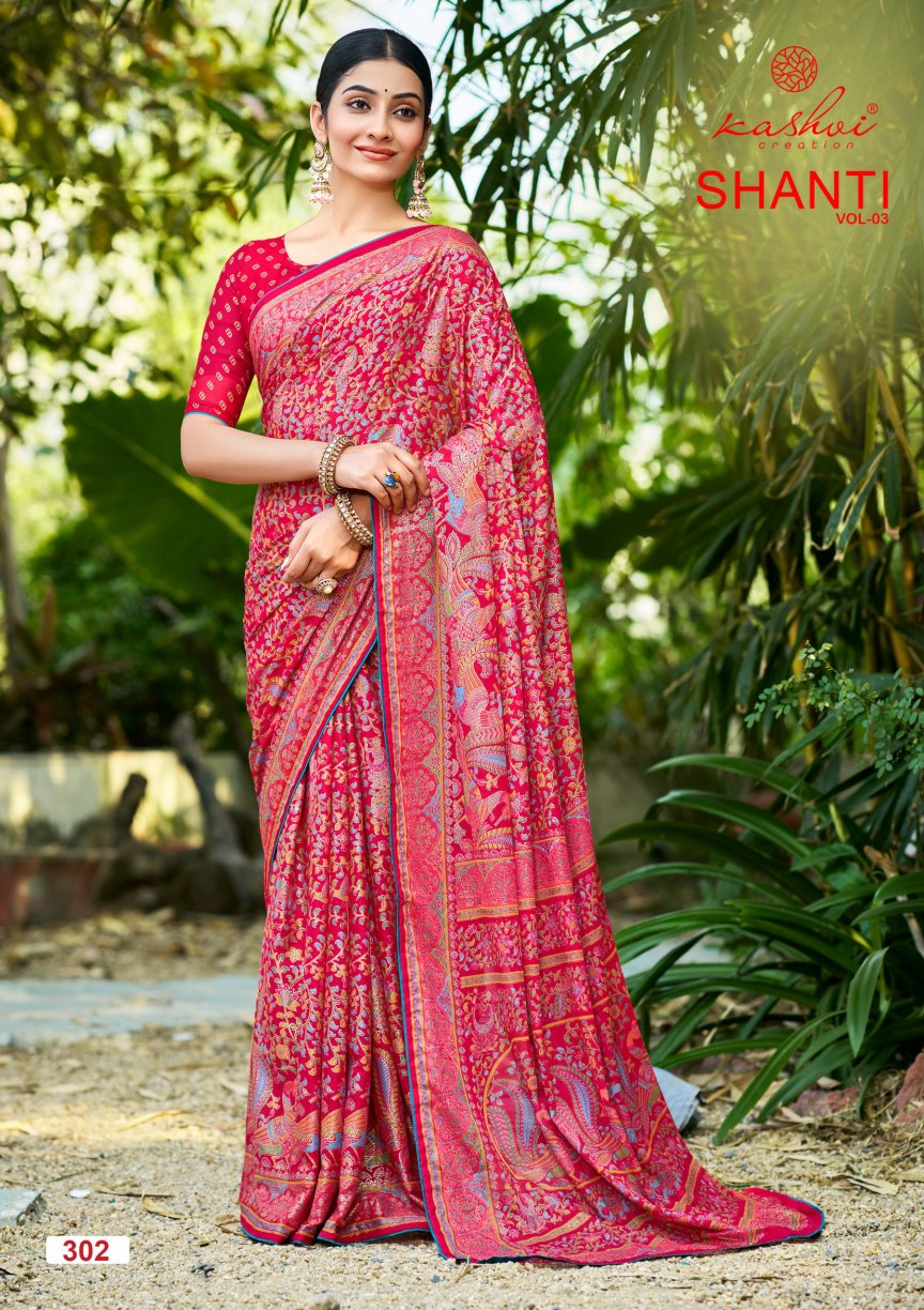 Shanti Vol 3 Kashvi Creation Moss Sarees Wholesaler Gujarat