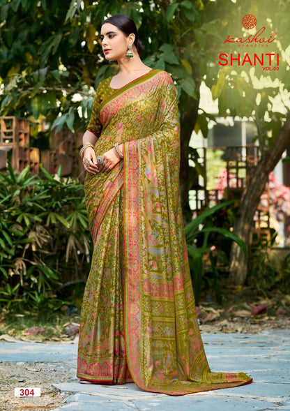 Shanti Vol 3 Kashvi Creation Moss Sarees Wholesaler Gujarat