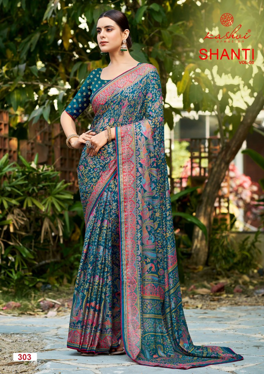 Shanti Vol 3 Kashvi Creation Moss Sarees Wholesaler Gujarat