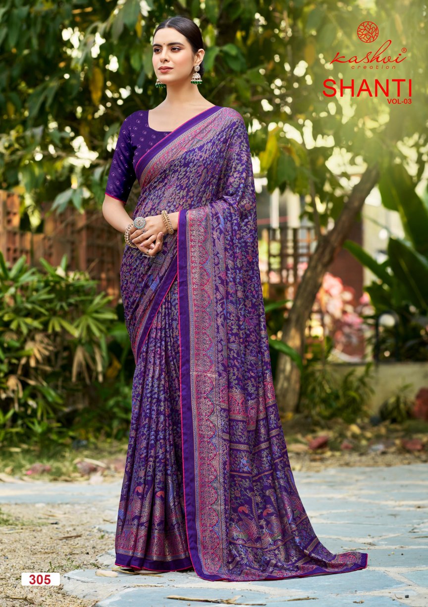 Shanti Vol 3 Kashvi Creation Moss Sarees Wholesaler Gujarat
