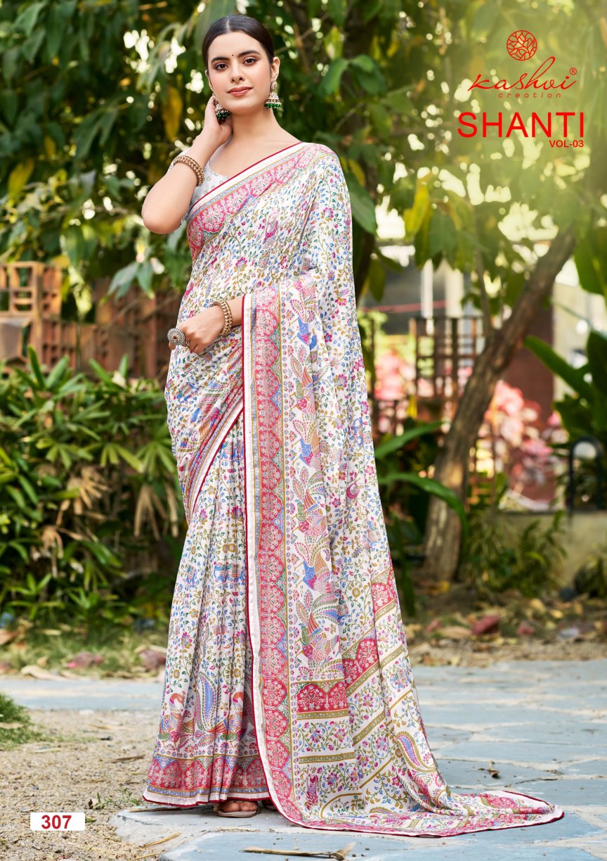 Shanti Vol 3 Kashvi Creation Moss Sarees Wholesaler Gujarat