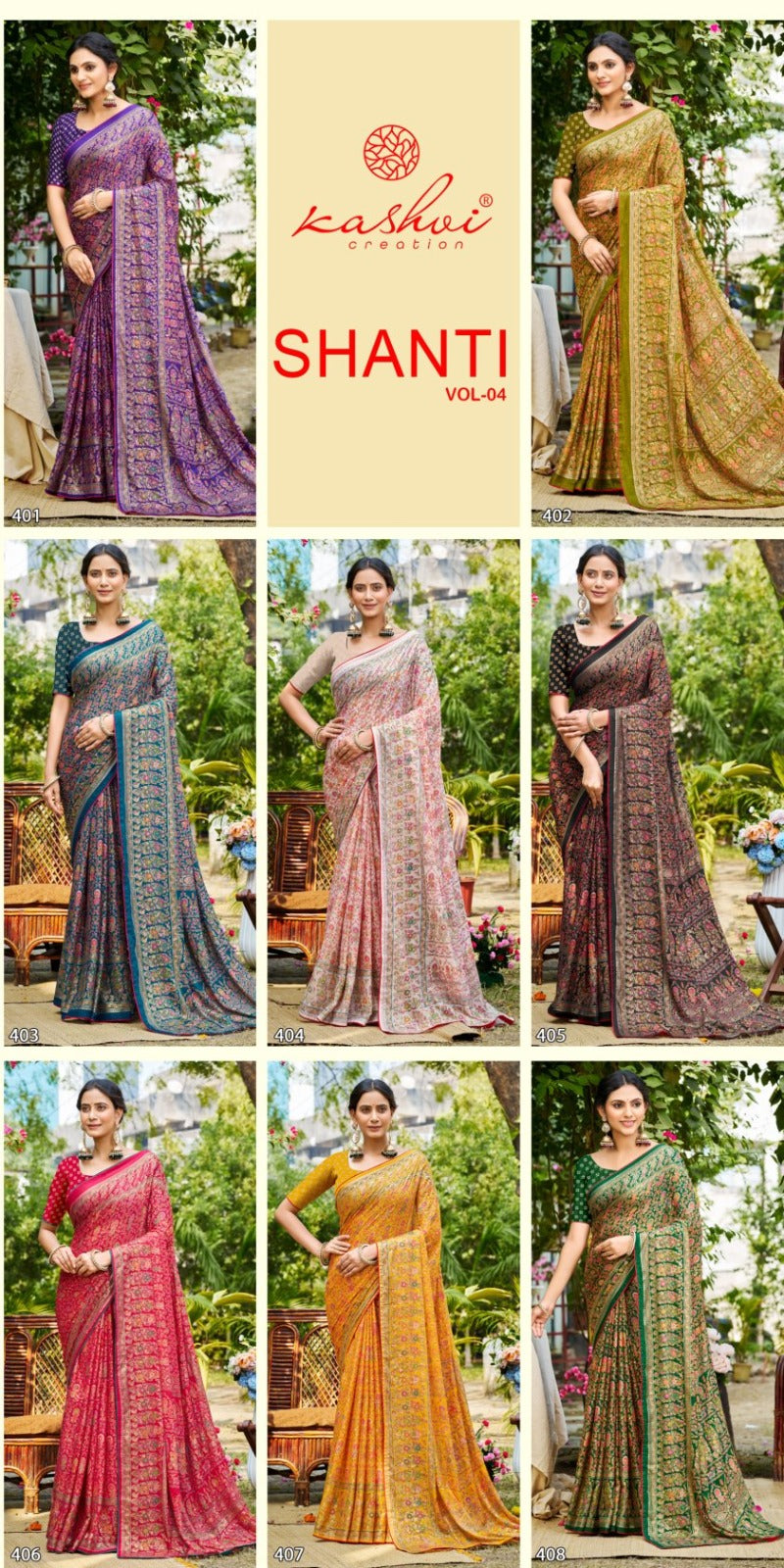 Shanti Vol 4 Kashvi Creation Moss Foil Sarees Manufacturer Ahmedabad
