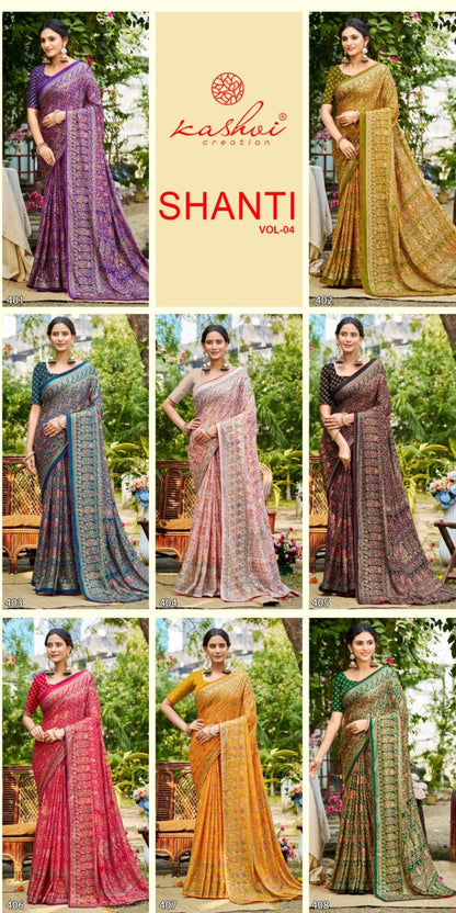 Shanti Vol 4 Kashvi Creation Moss Foil Sarees Manufacturer Ahmedabad