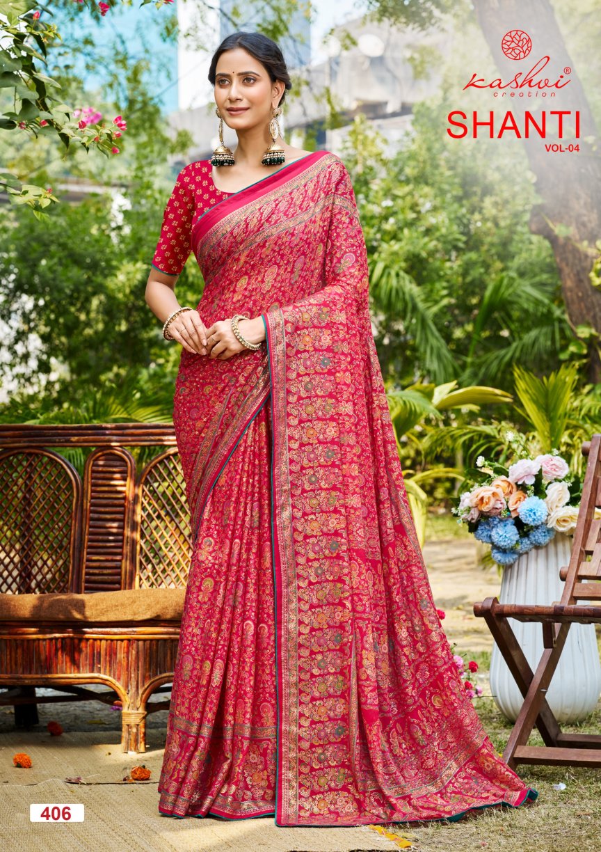 Shanti Vol 4 Kashvi Creation Moss Foil Sarees Manufacturer Ahmedabad