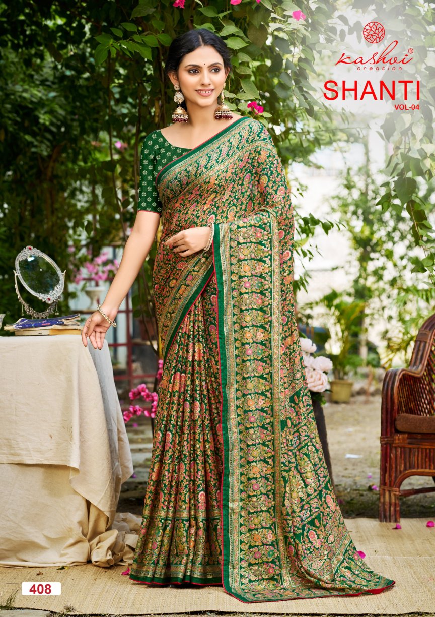 Shanti Vol 4 Kashvi Creation Moss Foil Sarees Manufacturer Ahmedabad