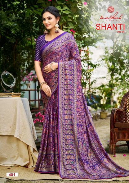 Shanti Vol 4 Kashvi Creation Moss Foil Sarees Manufacturer Ahmedabad