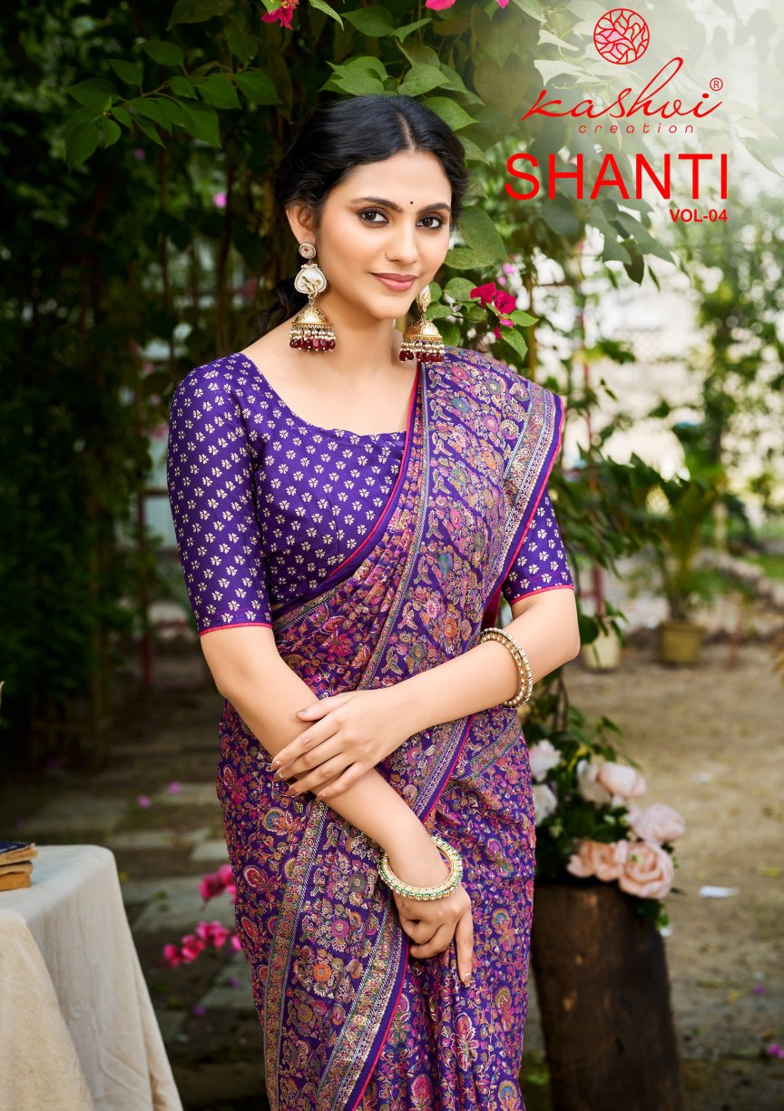 Shanti Vol 4 Kashvi Creation Moss Foil Sarees Manufacturer Ahmedabad