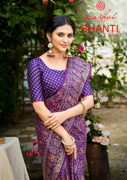 Shanti Vol 4 Kashvi Creation Moss Foil Sarees Manufacturer Ahmedabad
