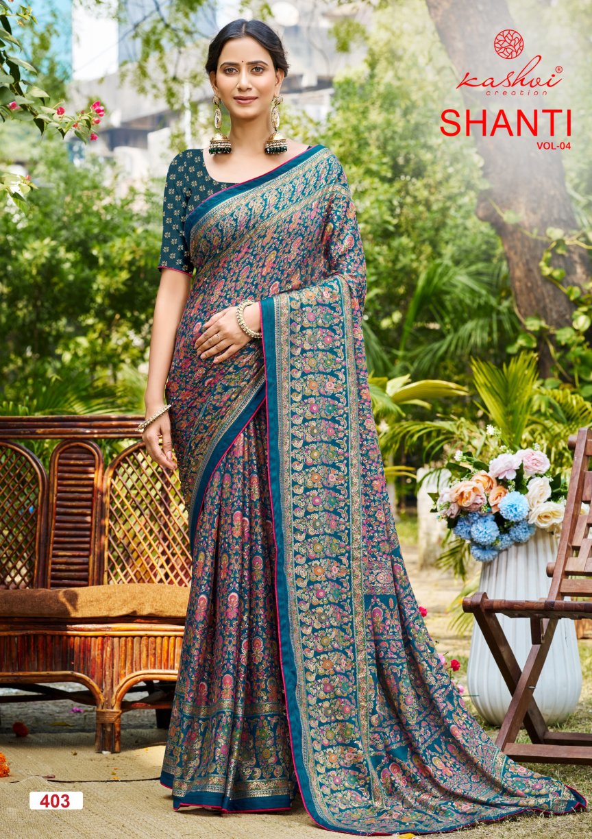 Shanti Vol 4 Kashvi Creation Moss Foil Sarees Manufacturer Ahmedabad