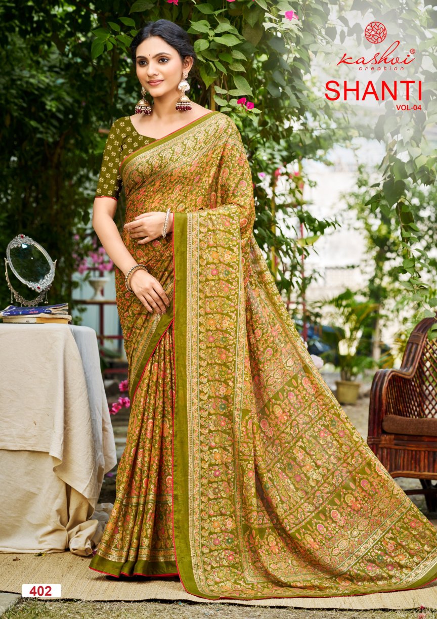 Shanti Vol 4 Kashvi Creation Moss Foil Sarees Manufacturer Ahmedabad