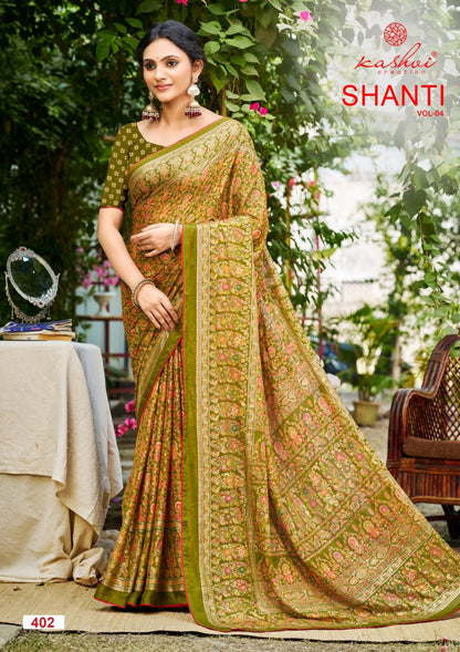 Shanti Vol 4 Kashvi Creation Moss Foil Sarees Manufacturer Ahmedabad