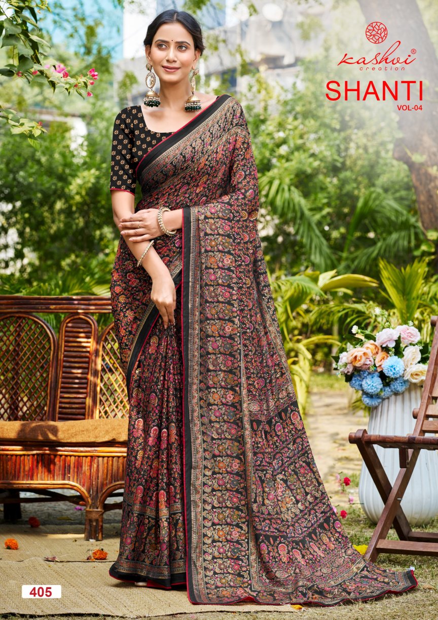 Shanti Vol 4 Kashvi Creation Moss Foil Sarees Manufacturer Ahmedabad