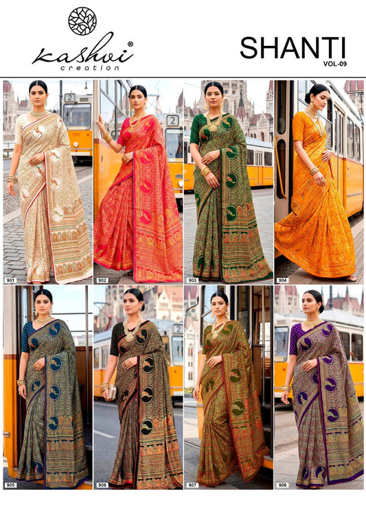 Shanti Vol 9 Kashvi Creation Moss Sarees Manufacturer Gujarat