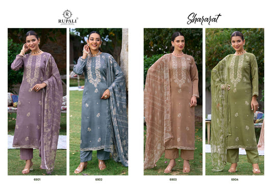 Shararat Rupali Jam Satin Pant Style Suits Wholesaler Gujarat