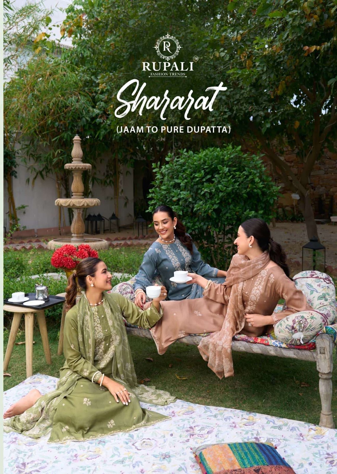 Shararat Rupali Jam Satin Pant Style Suits Wholesaler Gujarat