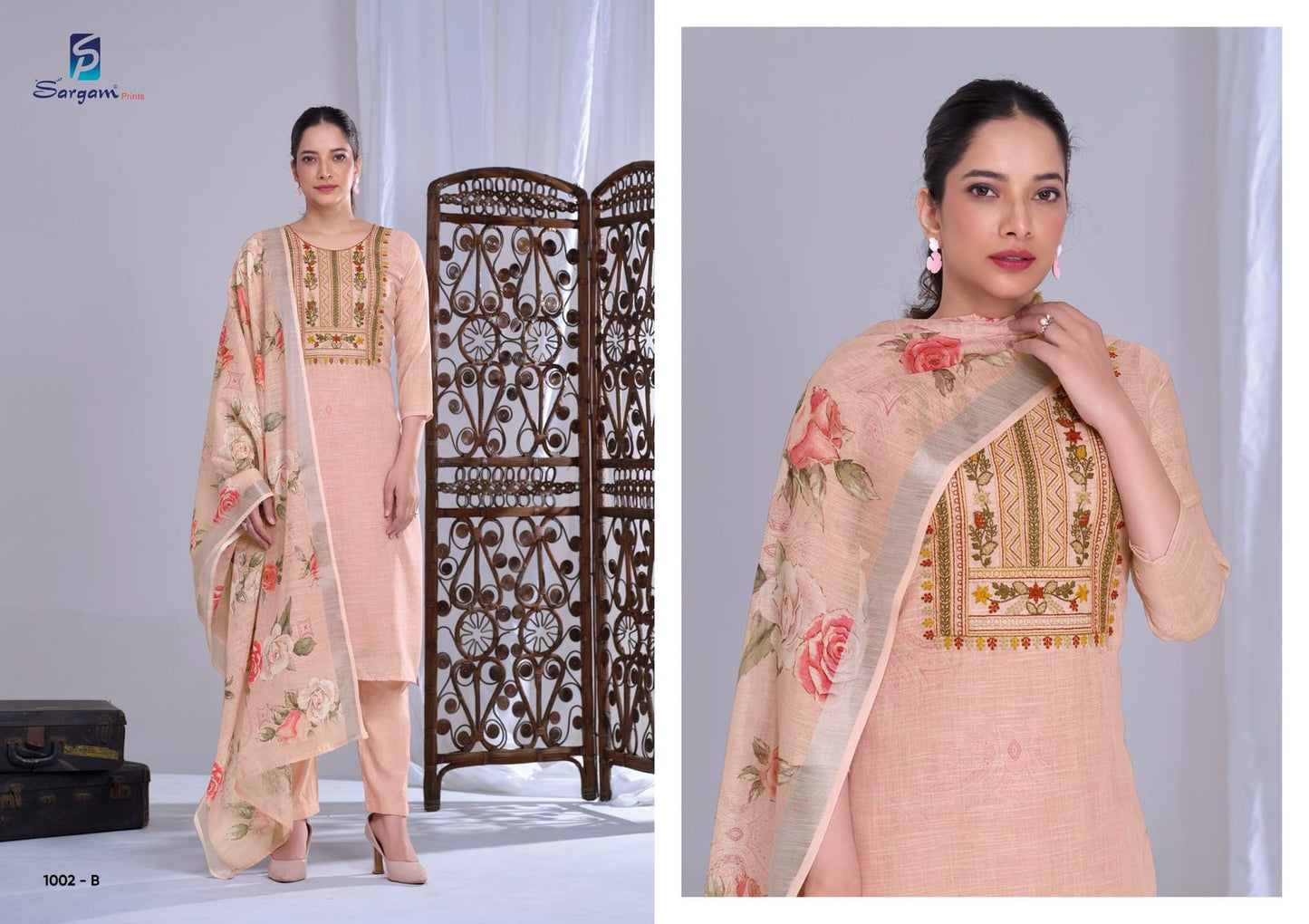 Shararat Sargam Prints Lilen Pant Style Suits Supplier Ahmedabad