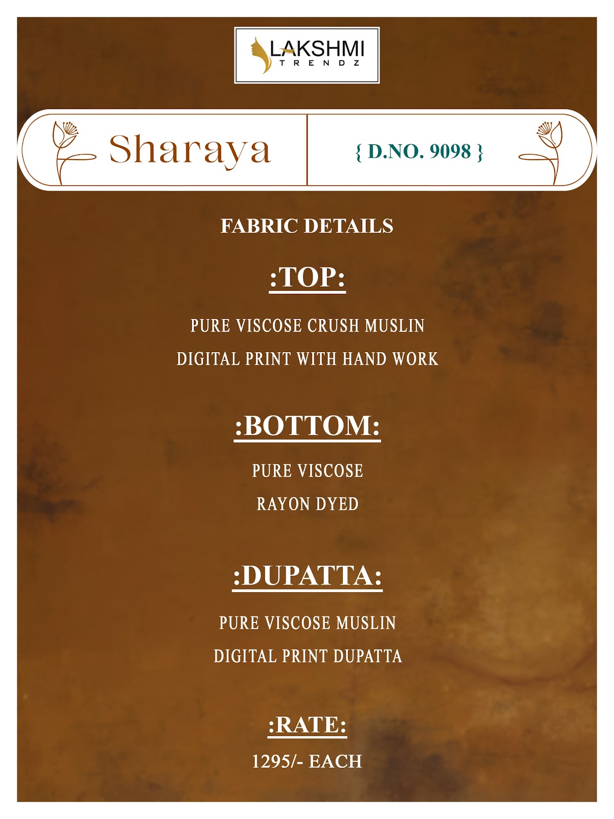 Sharaya 9098 Lakshmi Trendz Viscose Pant Style Suits Exporter Ahmedabad