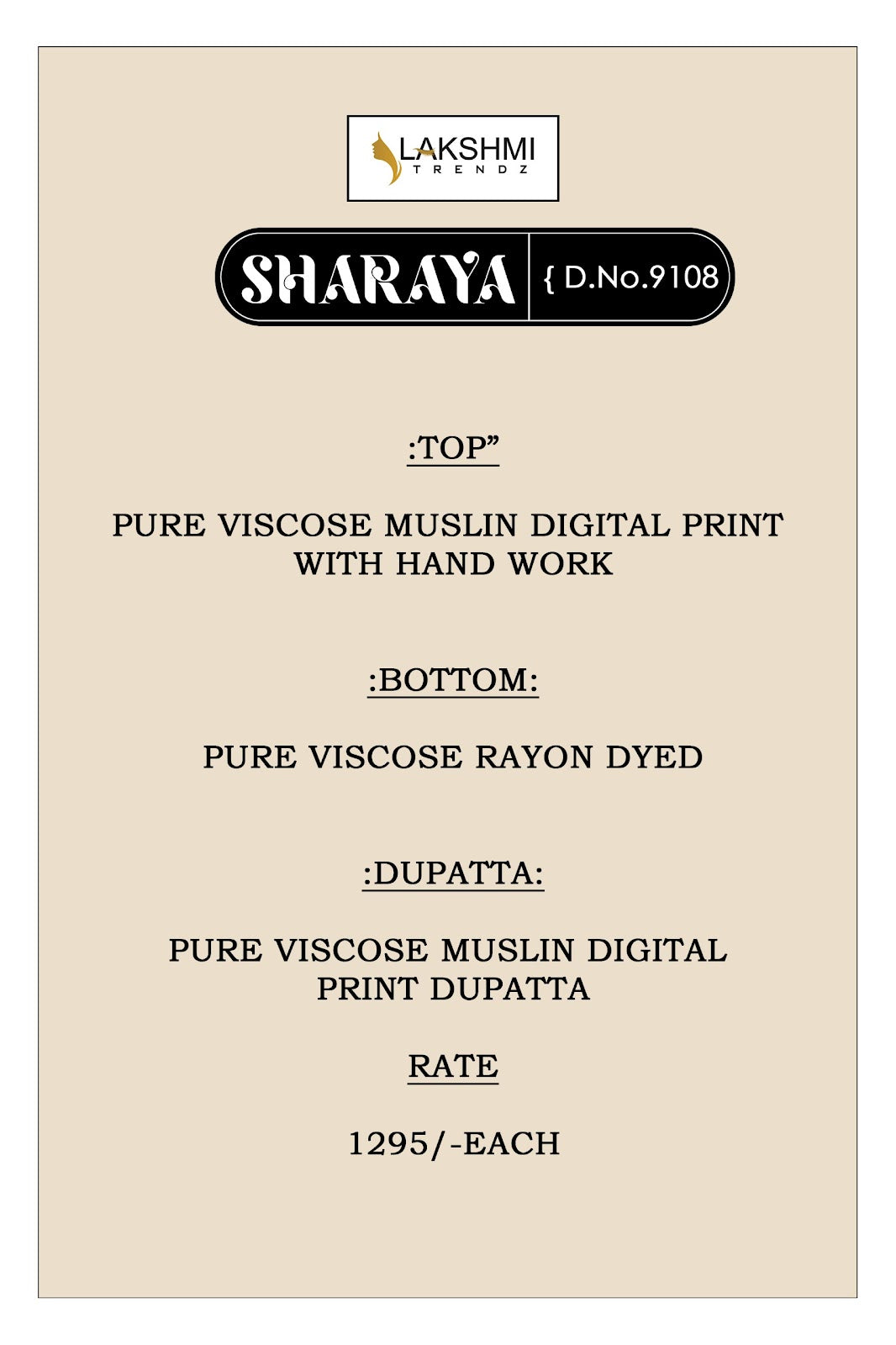 Sharaya 9108 Lakshmi Trendz Viscose Muslin Pant Style Suits Supplier Ahmedabad