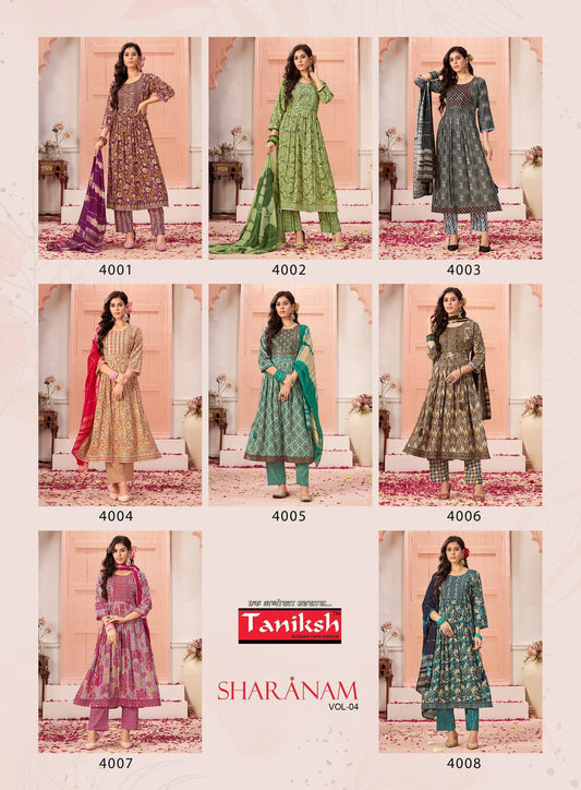 Sharnam Vol 4 Taniksh Rayon Foil Readymade Pant Style Suits Supplier