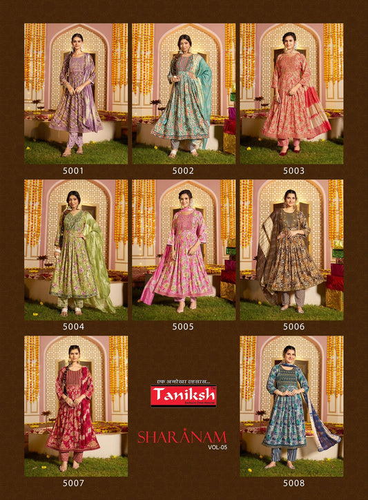 Sharnam Vol 5 Nayra Cut Taniksh Rayon Foil Readymade Pant Style Suits Wholesale Rate