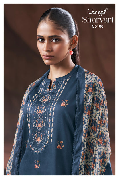 Sharvari S5100 Ganga Cotton Satin Plazzo Style Suits Exporter Gujarat