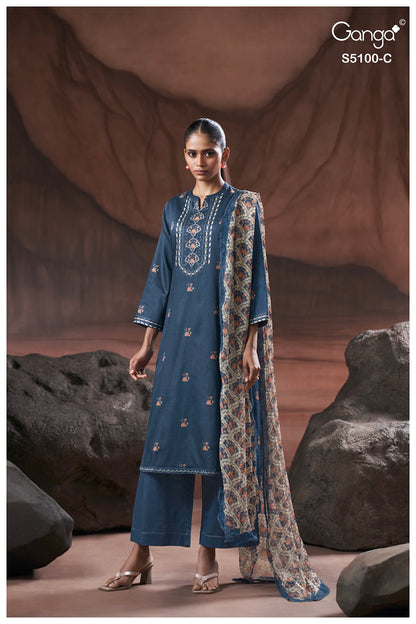 Sharvari S5100 Ganga Cotton Satin Plazzo Style Suits Exporter Gujarat
