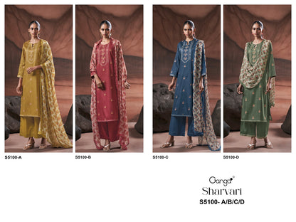 Sharvari S5100 Ganga Cotton Satin Plazzo Style Suits Exporter Gujarat