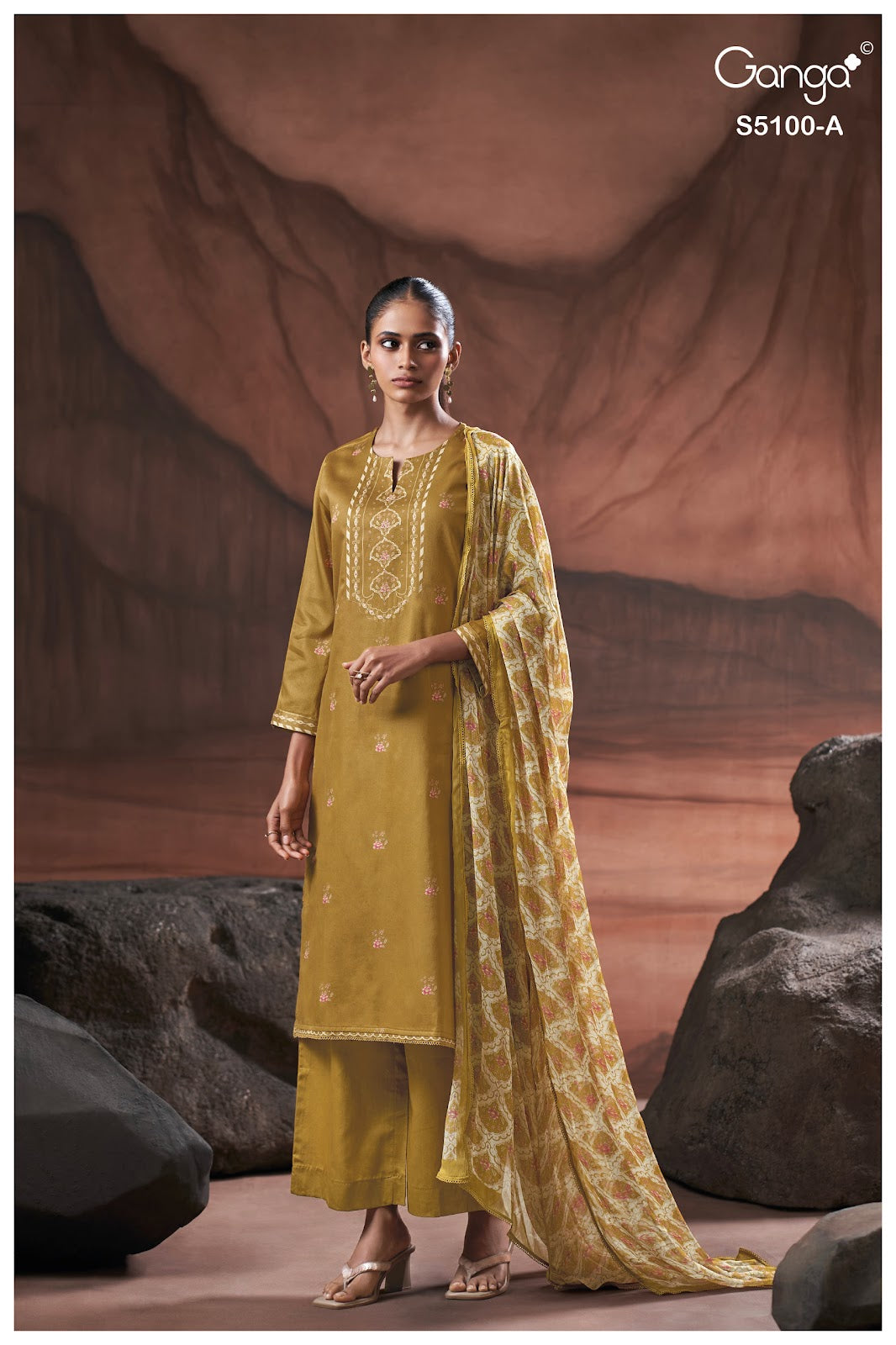 Sharvari S5100 Ganga Cotton Satin Plazzo Style Suits Exporter Gujarat