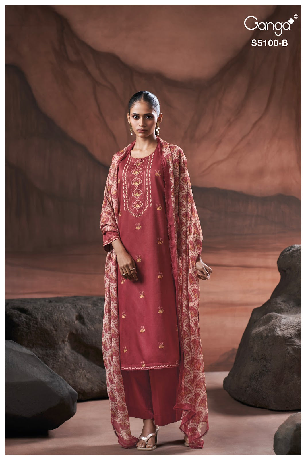Sharvari S5100 Ganga Cotton Satin Plazzo Style Suits Exporter Gujarat