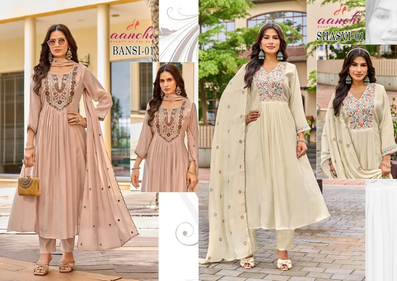 Shashvi And Bansi Aanchi Mul Chanderi Readymade Anarkali Suits Exporter India